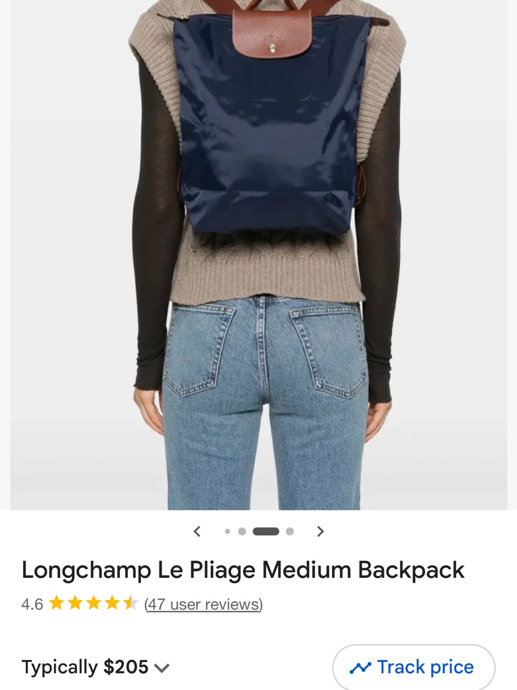 Longchamp Navy Nylon Backpack With Brown Leather Trim